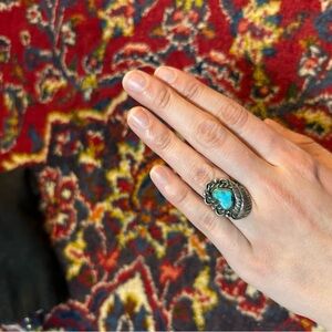 Vintage Sterling Silver and Turquoise Leaf Ring